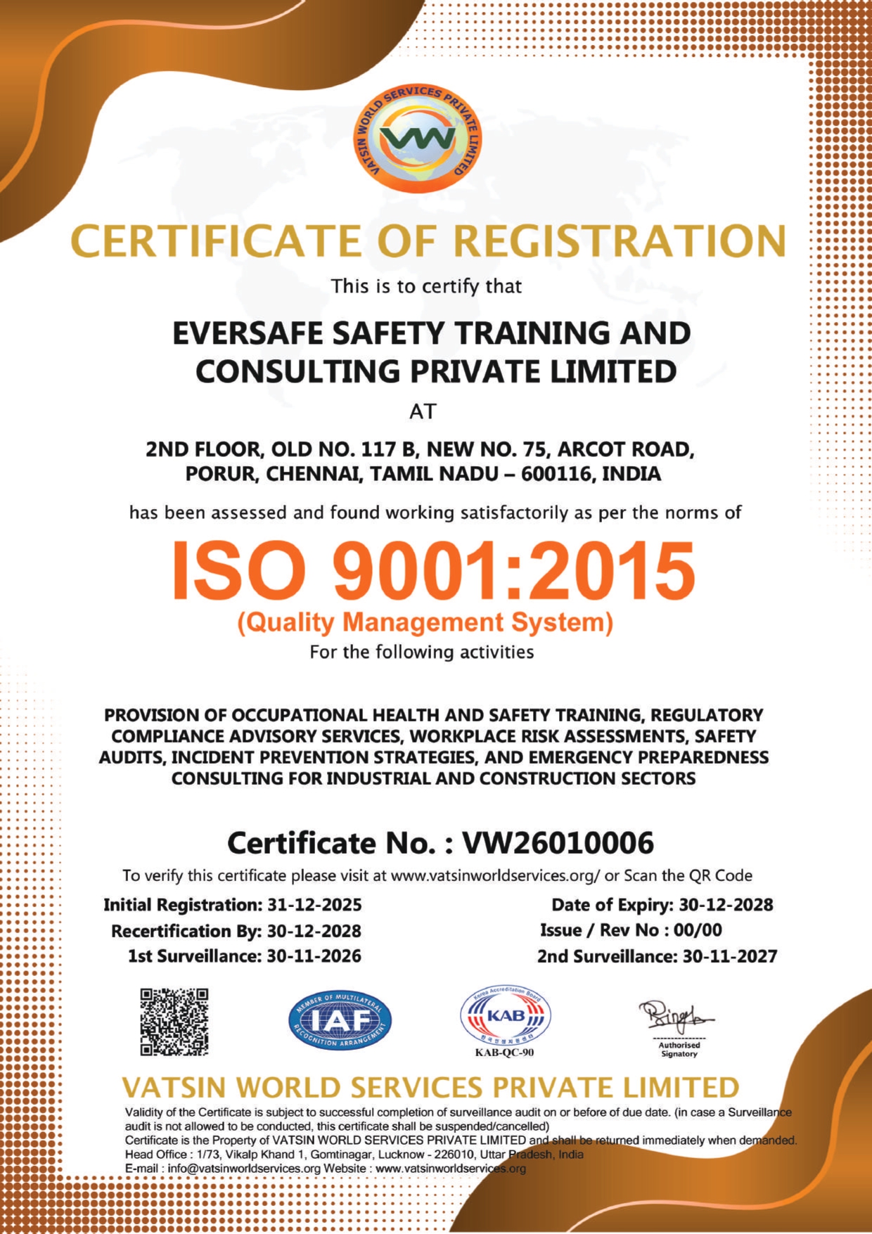 ISO 9001:2015 Quality Management System Certificate